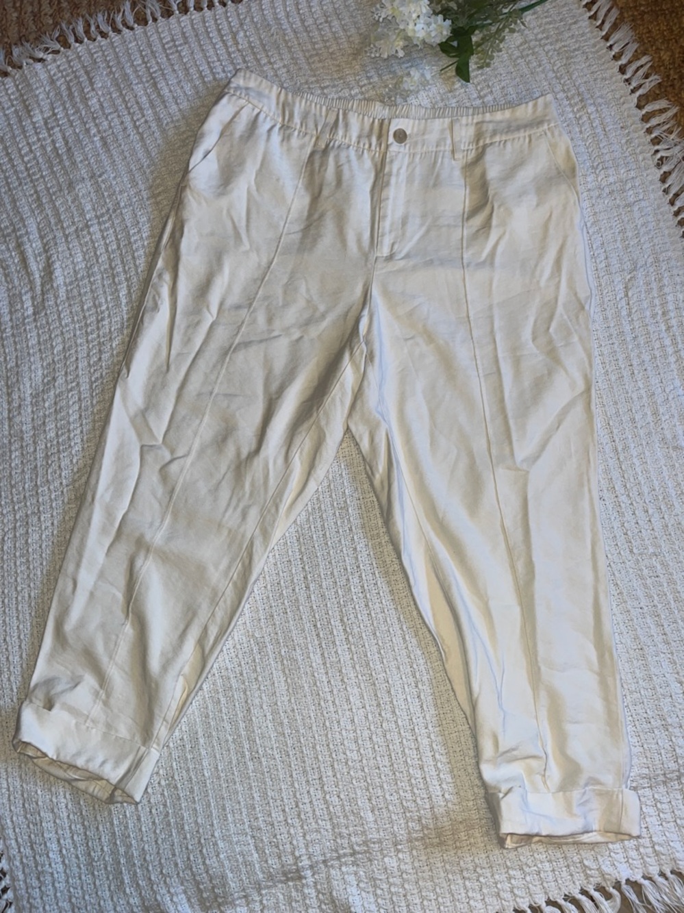 A NEW Day PLUS SIZE cream rayon Pants trouser w/pockets tag says sz 17 - Picture 4 of 7
